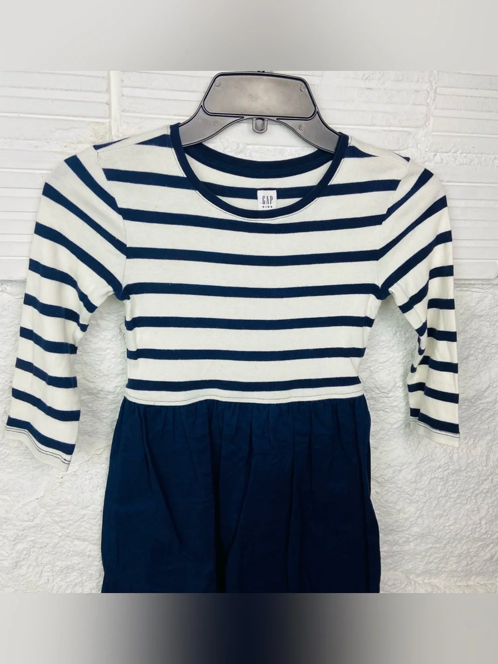 Gap Kids cotton Navy & White Striped Long-Sleeve Dress size medium